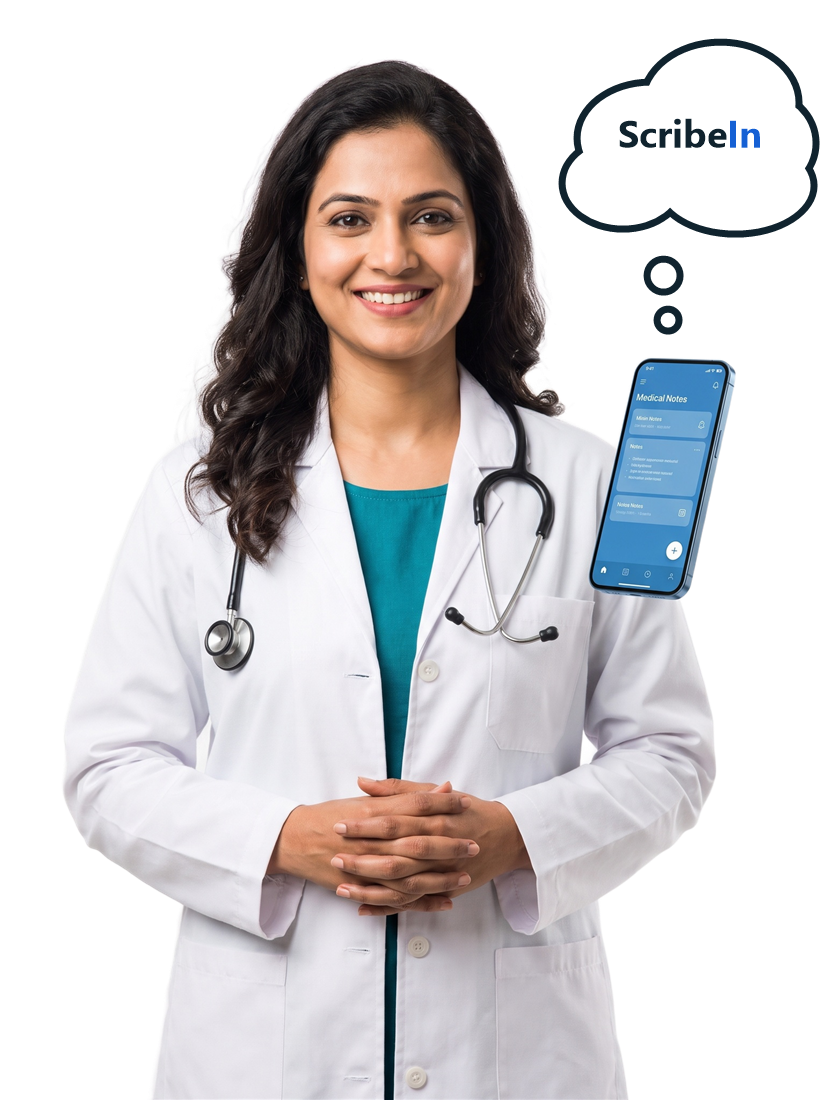 Physician using ScribeIn on her phone